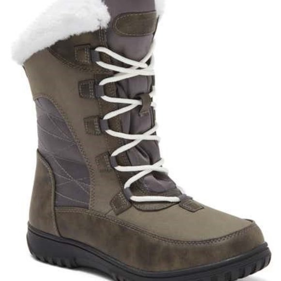 Khombu Whitney Boots Lace Up Faux Fur Booties Waterproof Gray Size 7 NEW - Picture 1 of 8
